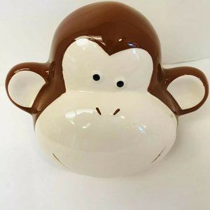 Monkey Coin Bank Piggy Hand Brown Ceramic‎ Face Animal  Kids
